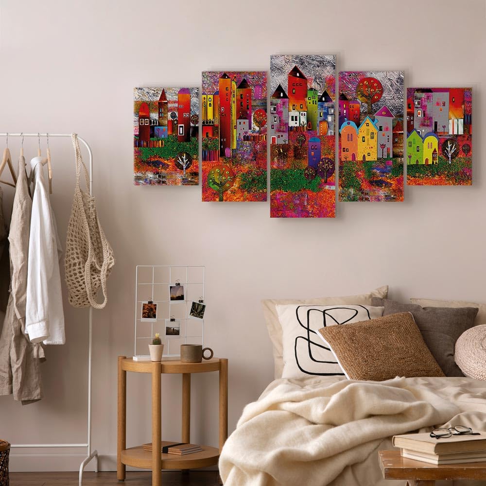 Cuadros B&D XXL - Leinwandbild bunte Häuser Gebäude, 200x100 cm, 5-teilig