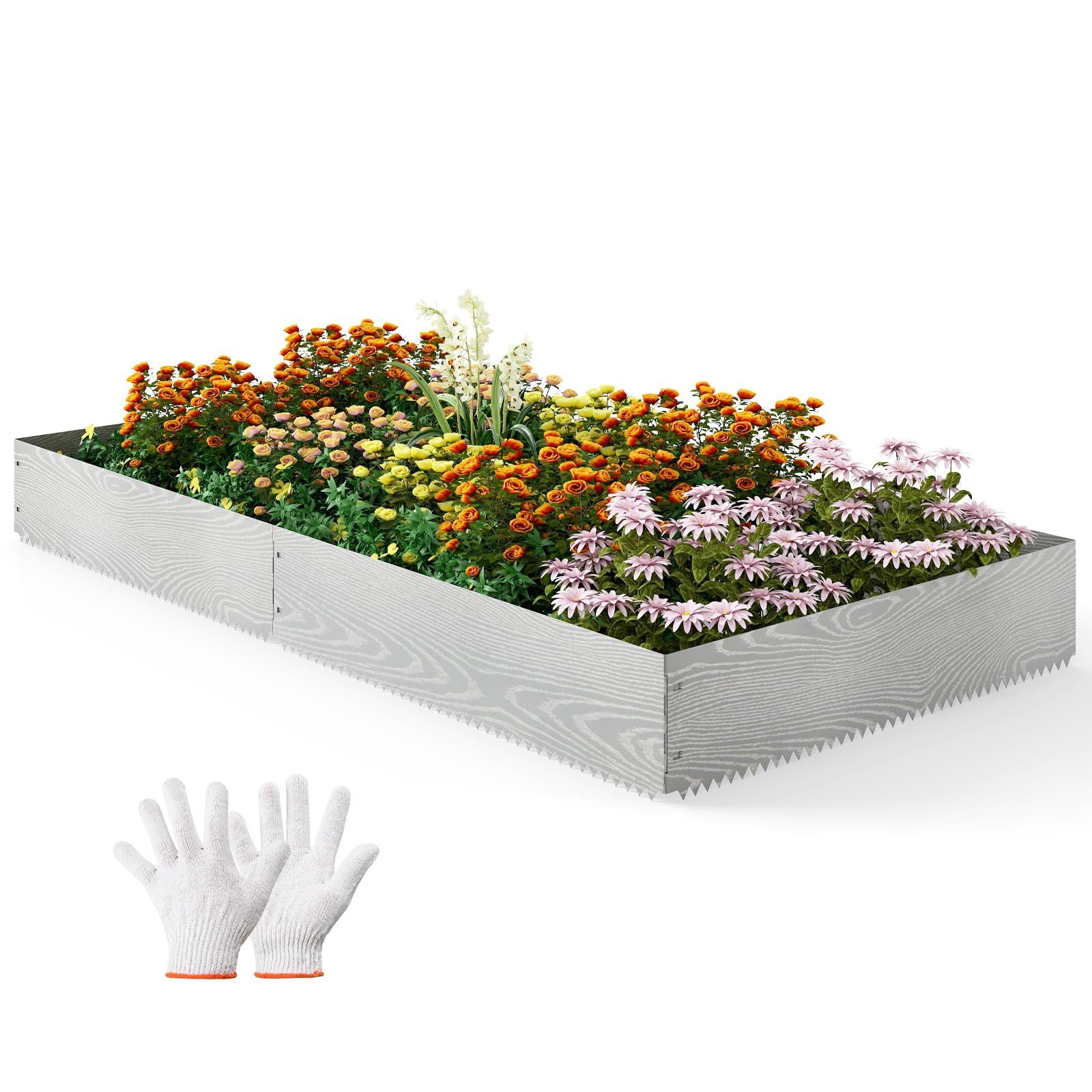 HAPPYGRILL 6-Pack Galvanized Metal Landscape Edging, 20 FT Garden Edging Border for Lawn Yard Pathway Sidewalk Patio Landscaping Area, No-Dig Tree Fence, 43.5