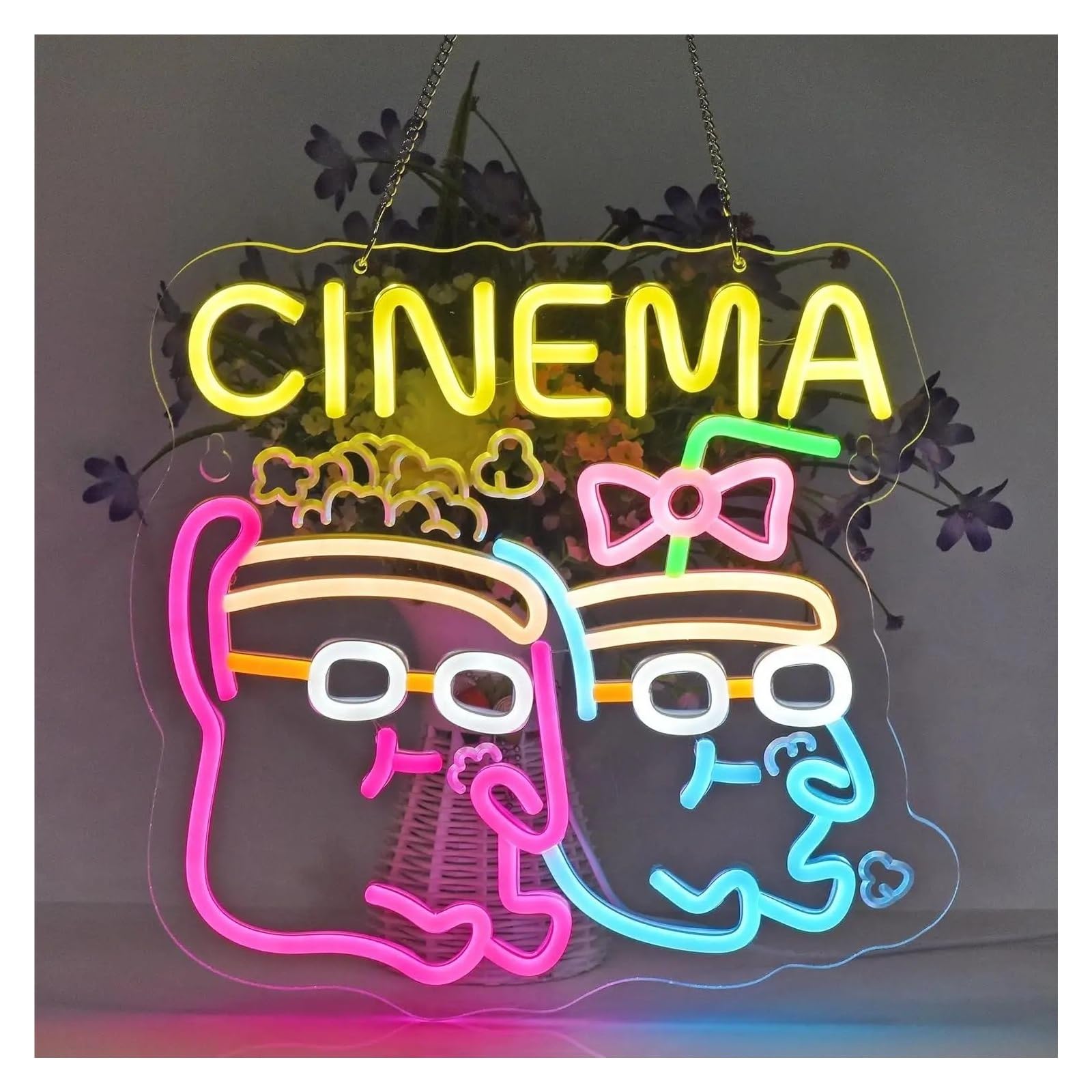 Wiszące neony artystyczne Neon"Cinema"USB Możliwość Przyciemniania Światła Do Komercyjnego Kina Domowego Film Dekoracja Pokoju Business Bar 12.5x13in