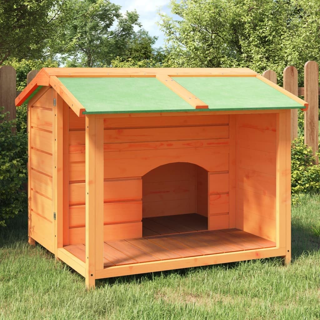 vidaXL Dog Kennel, Wooden Pet House with Roof, Outdoor Dog Crate Cage, Large Dog Kennel for Playing and Resting, Brown Solid Wood Pine