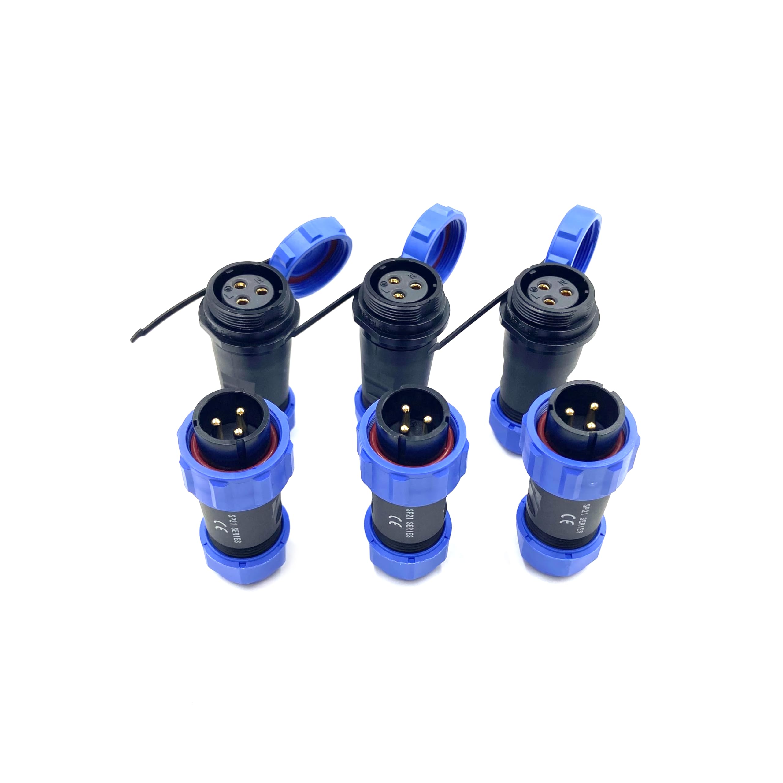 Lot de 3 connecteurs d'aviation SP21 à 3 broches, IP68, 3 broches, sans soudure, fiche d'aviation étanche pour lampes extérieures, 500 V 30 A (câble 12 AWG, sertissage à vis