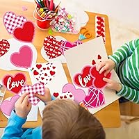 Vista 7 de JarThenaAMCS Decoración de tablero de anuncios para el día de San Valentín, 48 recortes de papel rojo y rosa con 100 puntos de pegamento