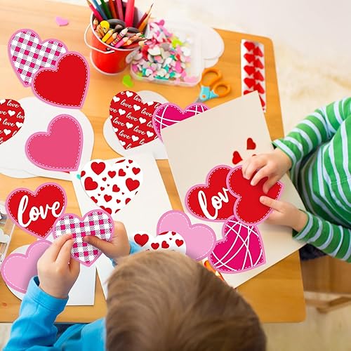 Miniatura 7 de 48 recortes de papel de cupido con corazón y corazón de amor, con 100 puntos de pegamento, decoración de tablón de anuncios rojo y rosa, para