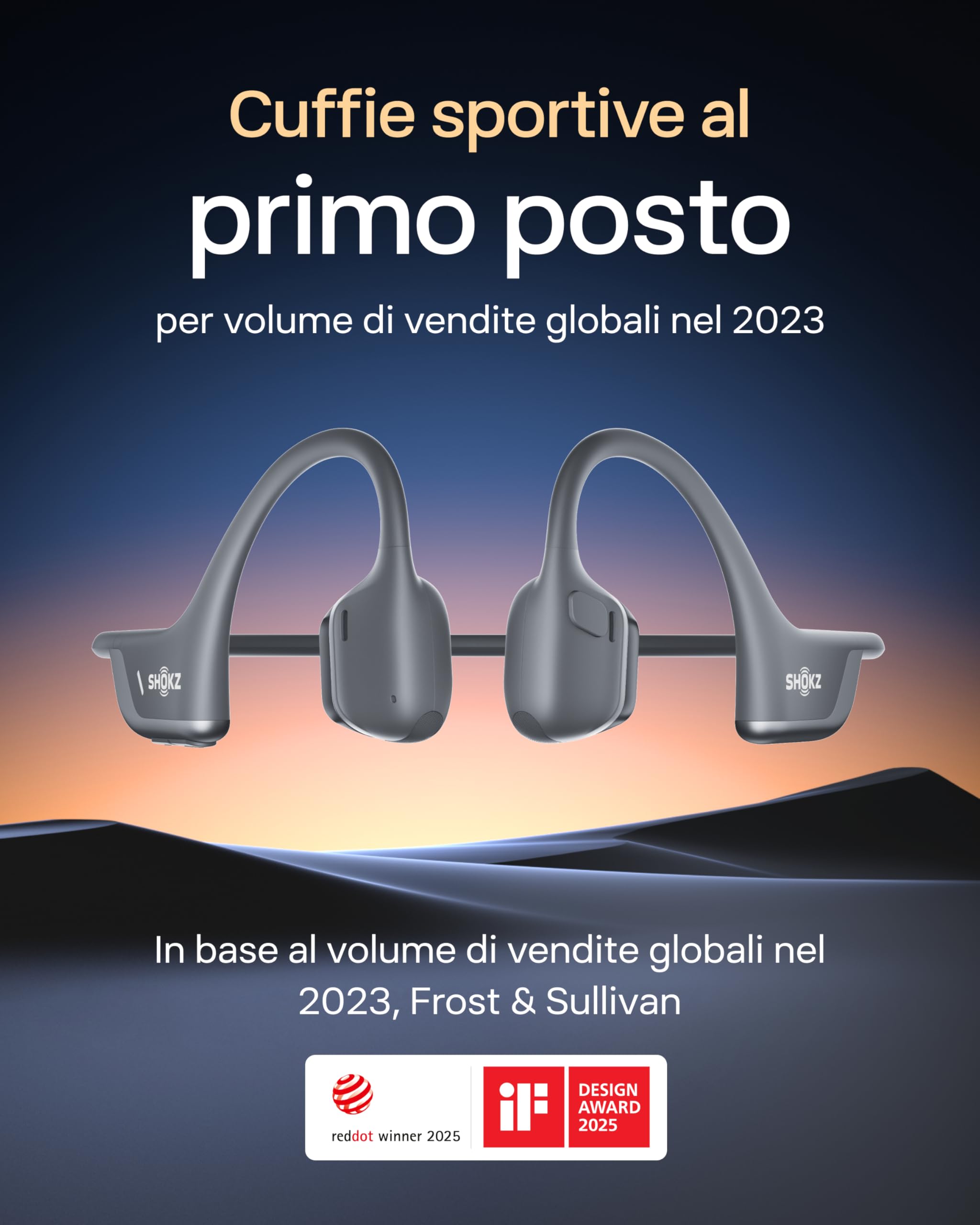 SHOKZ Cuffie Sportive OpenRun Pro 2 a Conduzione Ossea, Wireless Bluetooth 5.3, Microfoni con Cancellazione Rumore, Impermeabili IP55, 12 Ore Riproduzione, Ricarica Rapida USB-C, Nero