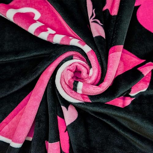 Miniatura 6 de Manta de lazo rosa (negro) para apoyar el cáncer de mama, manta súper suave de 50 x 60 pulgadas para dormitorio, sala de estar, primavera,