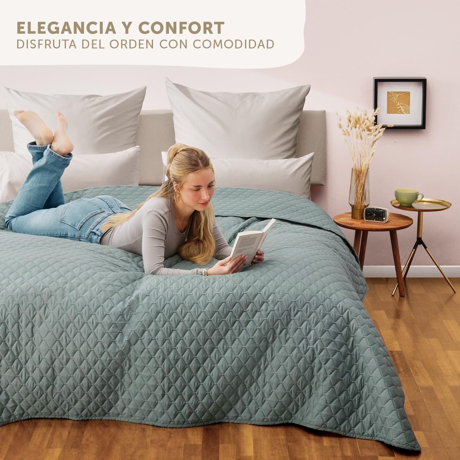 Blumtal Colcha cama 240x260 cm - Certificada OEKO-TEX 240x260 cm - Colchas de verano - como Cubrecama 180x200 como edredon 200x200 cm - tela cubre sofá - manta para sofá Verde Verano bedspread lavable