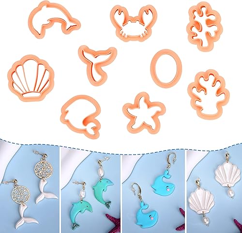 Miniatura 1 de Puocaon Ocean Life - Cortadores de arcilla polimérica de 9 formas para aretes cortadores de arcilla para hacer joyas de arcilla polimérica impresión