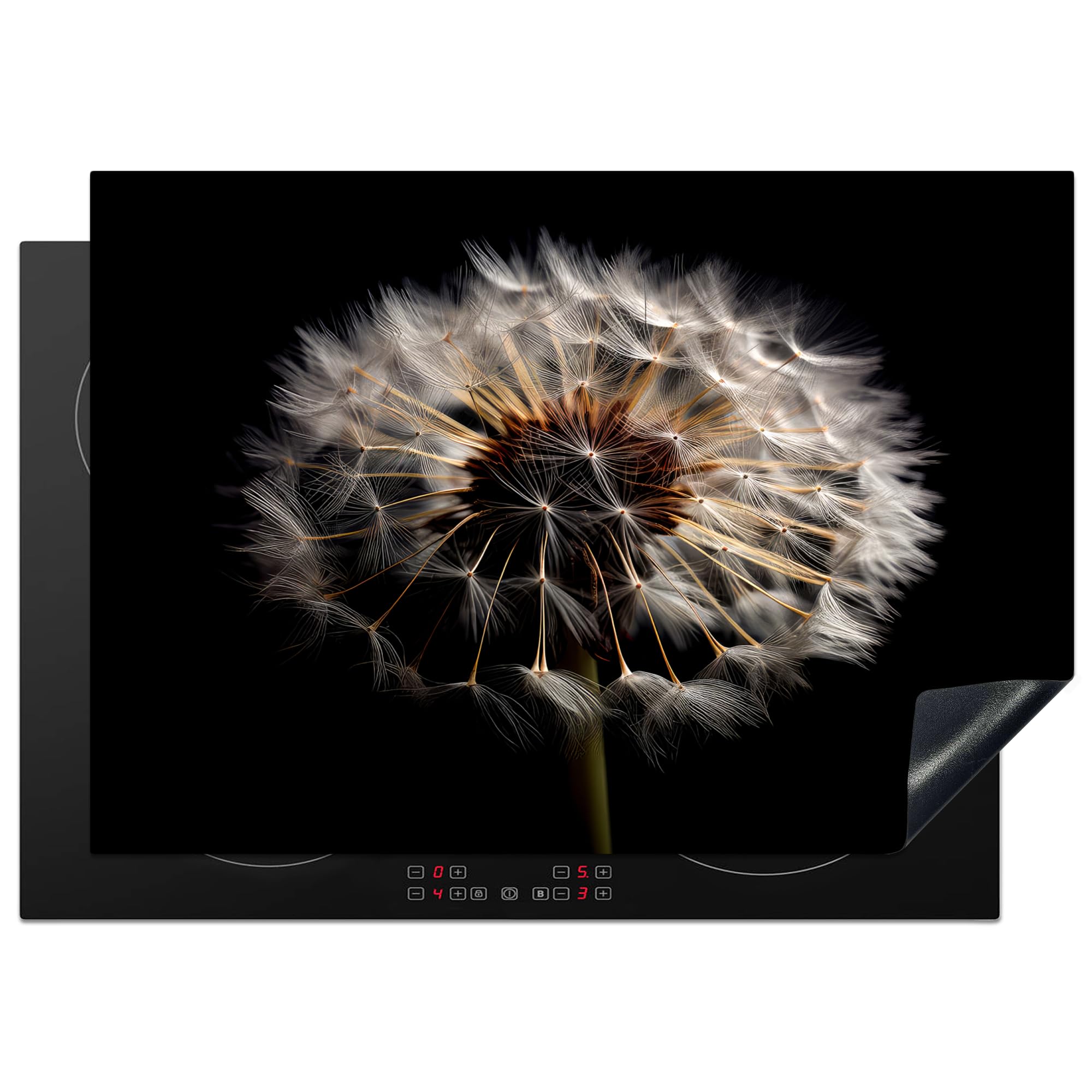 KitchenYeah© Induction Hob Protector Mat 20.5"x29.5" / 75x52 cm Cooker Top Protectors Cover Ceramic Covers Electric Hobs Vinyl Flowers - Nature - Dandelion - Black - Portrait