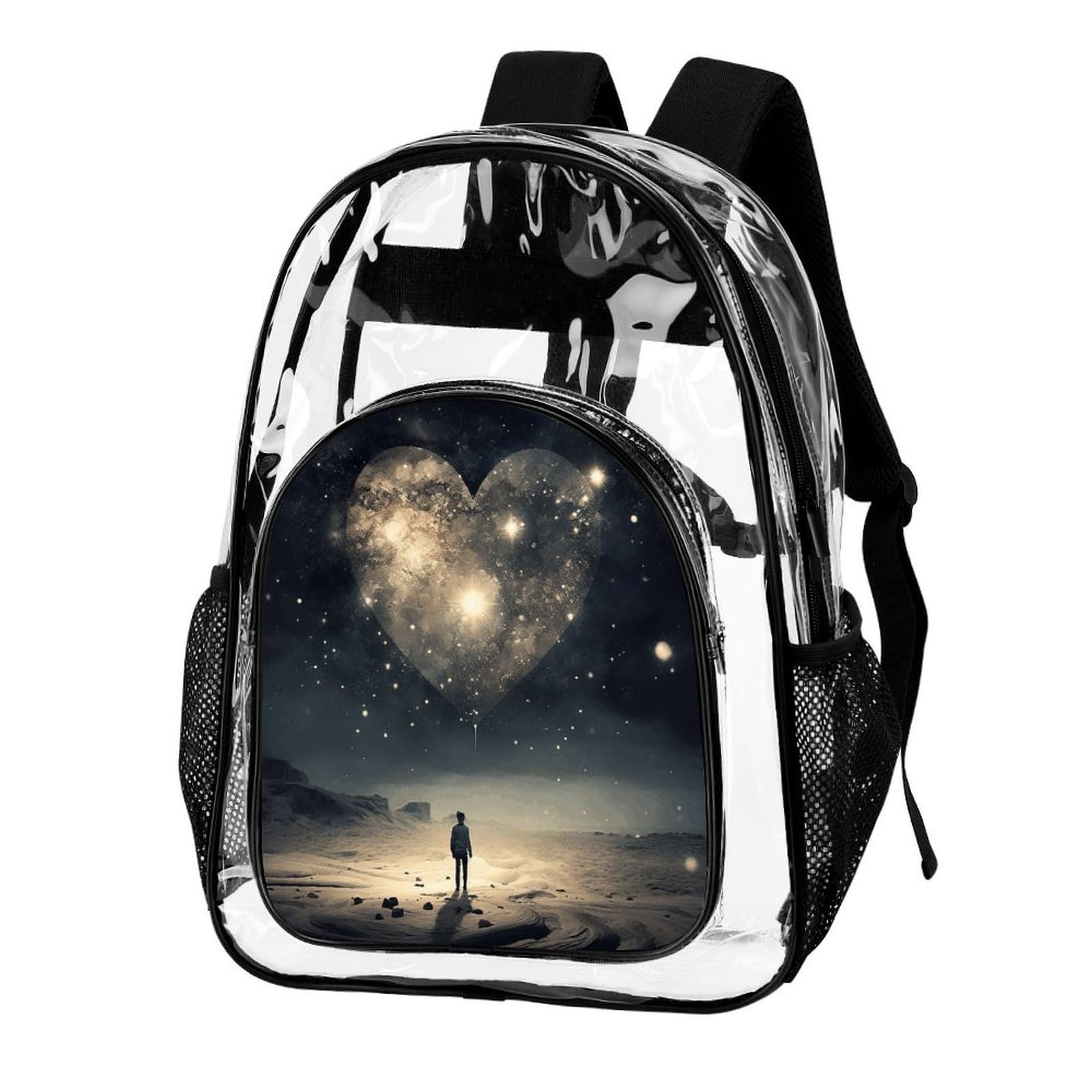 Transparenter Rucksack in Stern-Herzform, groß, transparent, PVC, Büchertasche für Sicherheit, Arbeit, Reisen, Stadion