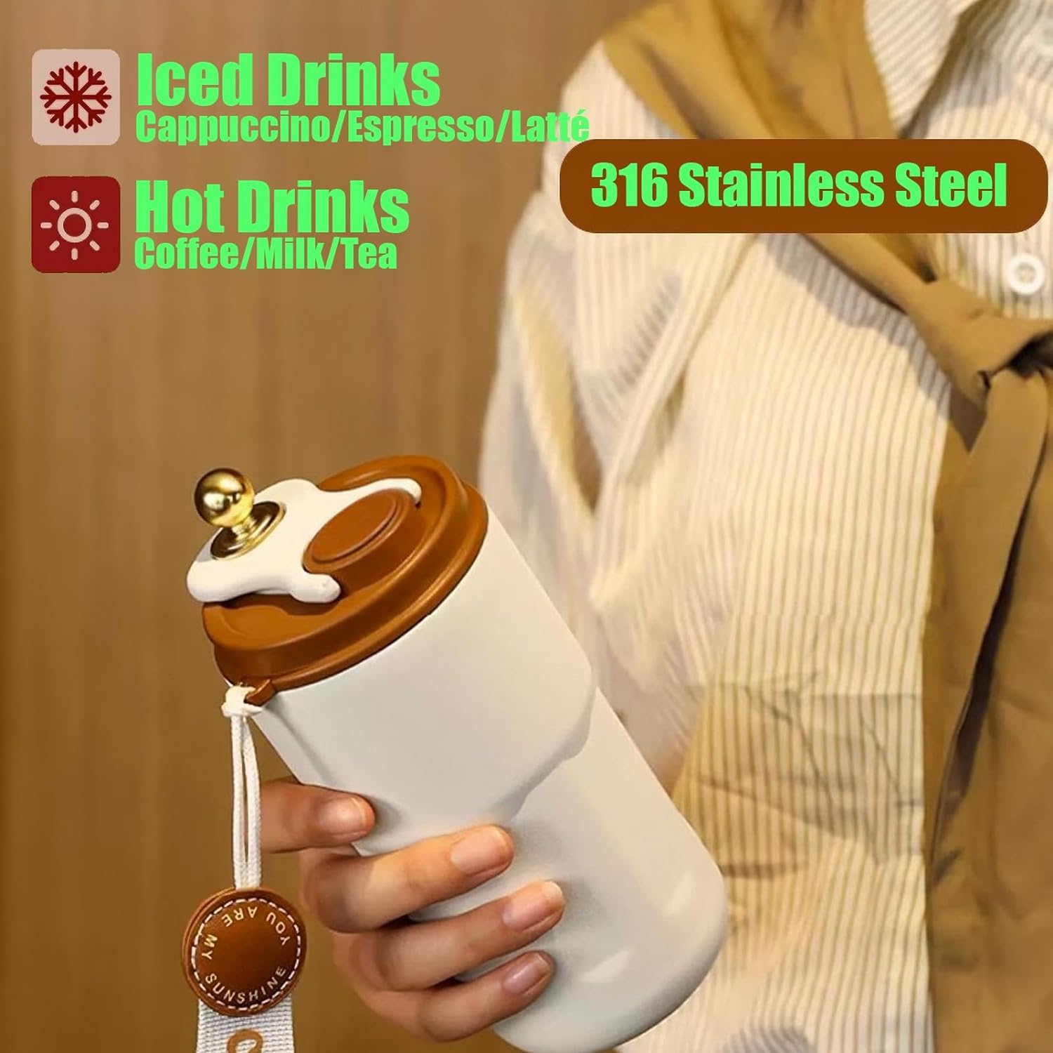 Wosta Smart Insulated Coffee Travel Mug with Touch Screen Digital Temperature Display Travel Flasks, 420 Ml, 304 Stainless Steel Reusable - Leak Proof, Thermal Mug (Brown) 4
