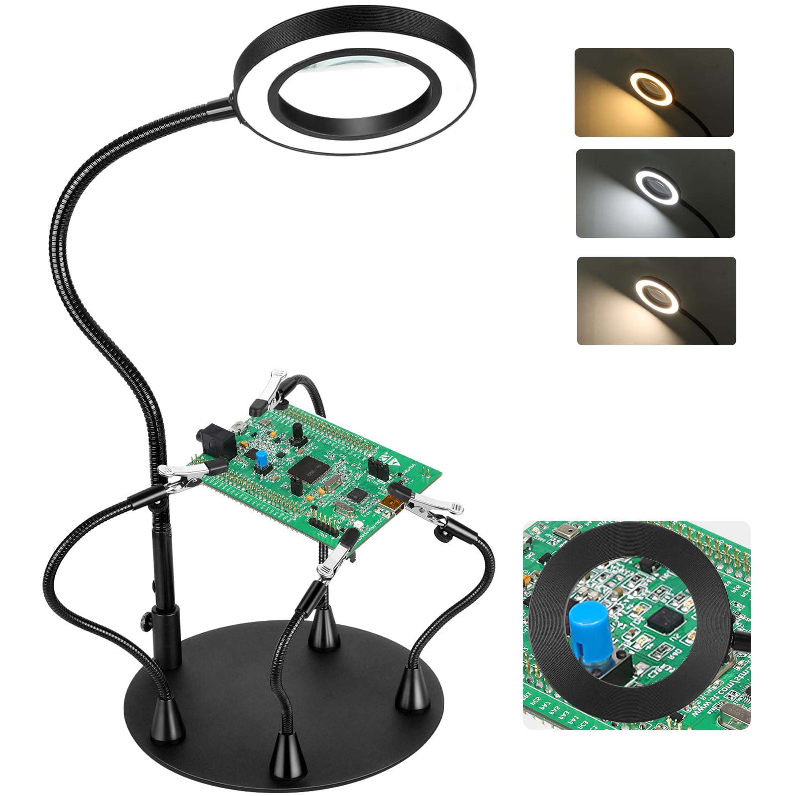 Magnetic Helping Hands Soldering Station with 10X Magnifying Glass with light, PCB Holder 4 Flexible Arms Magnifier and Third Hand Tool for Electronic Repair Soldering Jewelry Craft