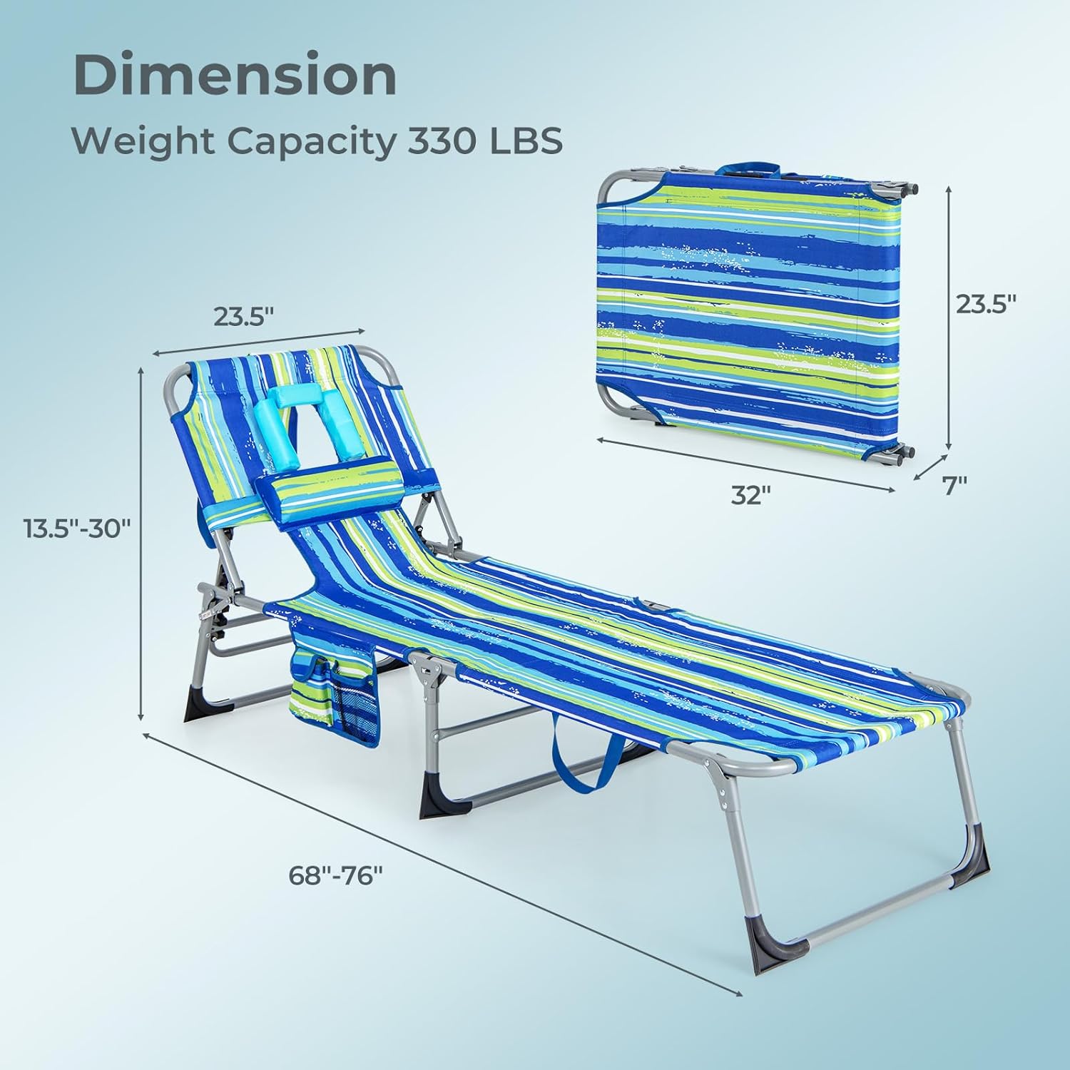 Goplus Tanning Chair, Folding Beach Lounge Chair with Face &Arm Hole, 5-Position Adjustable,Removable Pillow,Side Pocket, Sunbathing Chair, Portable Outdoor Lounge Chair for Patio Pool Lawn