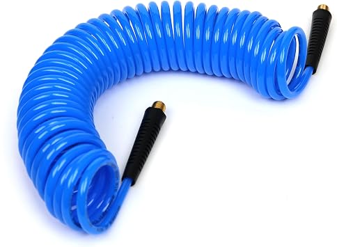 DYNAMIC POWER 25 Feet PU Recoil Air Hose With 1/4" MNPT Swivel Ends And Bend Restrictor Fittings 120 PSI