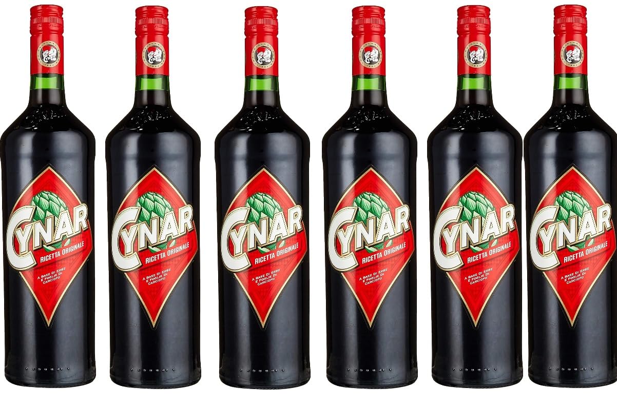 6 Flaschen Cynar a 1000ml - Der Halbbitterlikör mit der Artischocke aus Italien, 16,5% Vol.