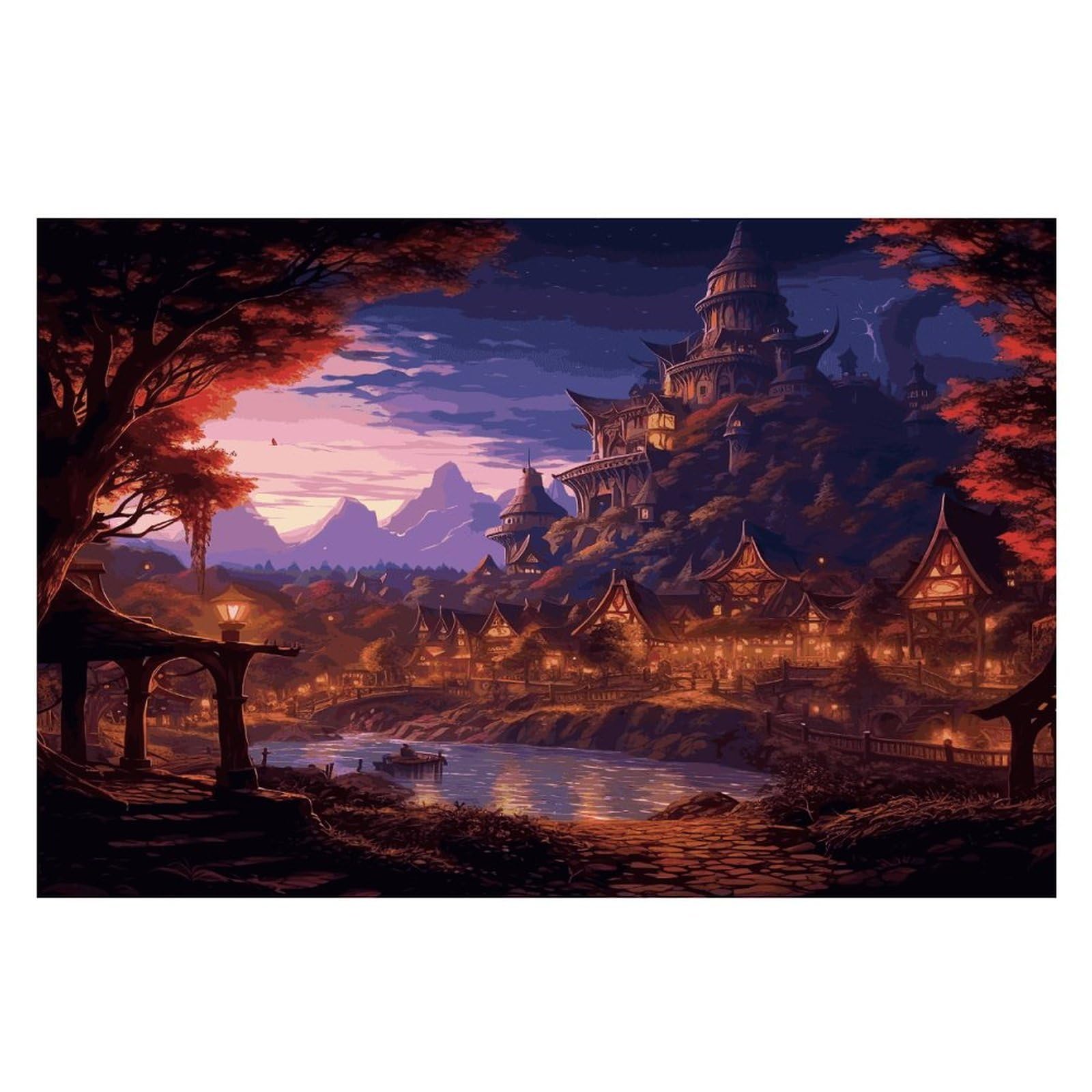 Fantasy Town Placemats Wipeable Heat Resistant Table Mats Washable Flax Place Mats Elegant Cloth Non-Slip Placemat for Kitchen Dinning Party Table Decor 12 * 18 in