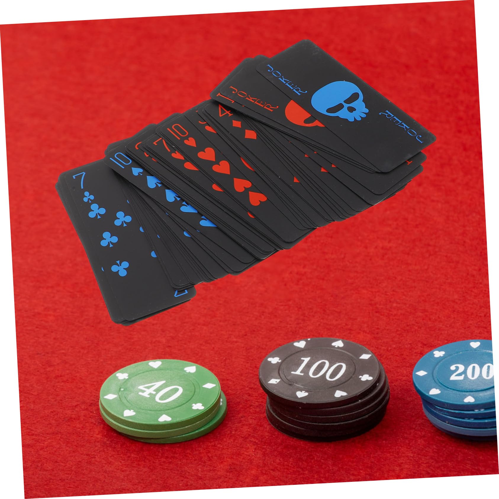 TOYANDONA Carte Da Gioco Nere in Pvc Di Carte Da Poker Design Teschio Rosso e Blu Resistenti Schizzi Per Giochi Di