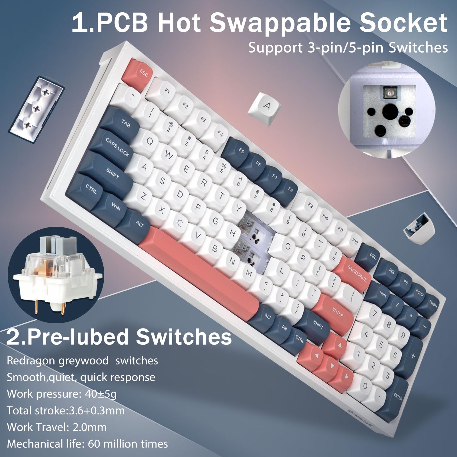 Amazon | Redragon K723 ゲーミングキーボード ワイヤレス 銀軸