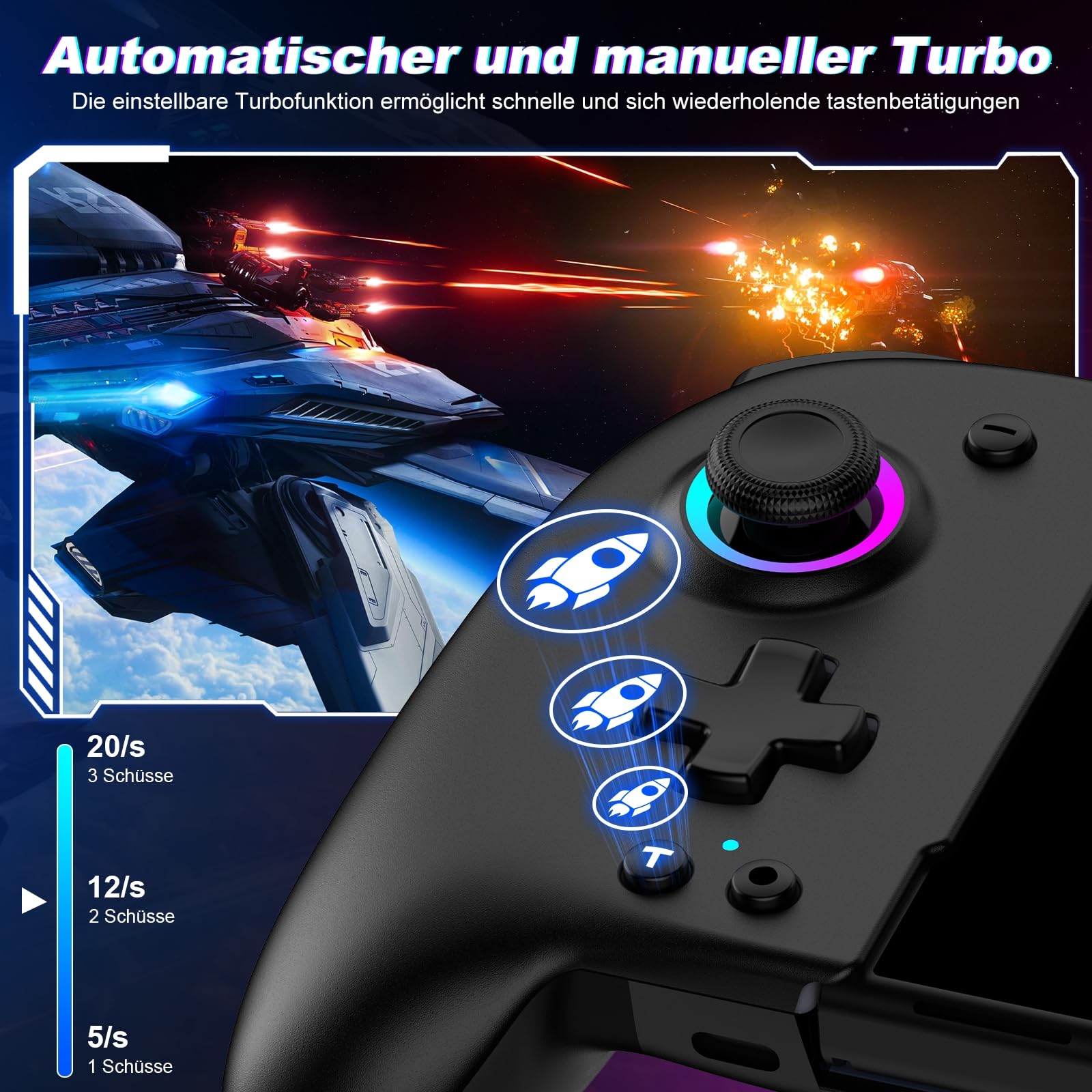 Elegamefy Switch Pro Controller, controller di commutazione manuale con turbo/1000 mAh/giroscopio a 6 assi, vibrazione/interruttore wireless programmabile, per Nintendo Switch/OLED