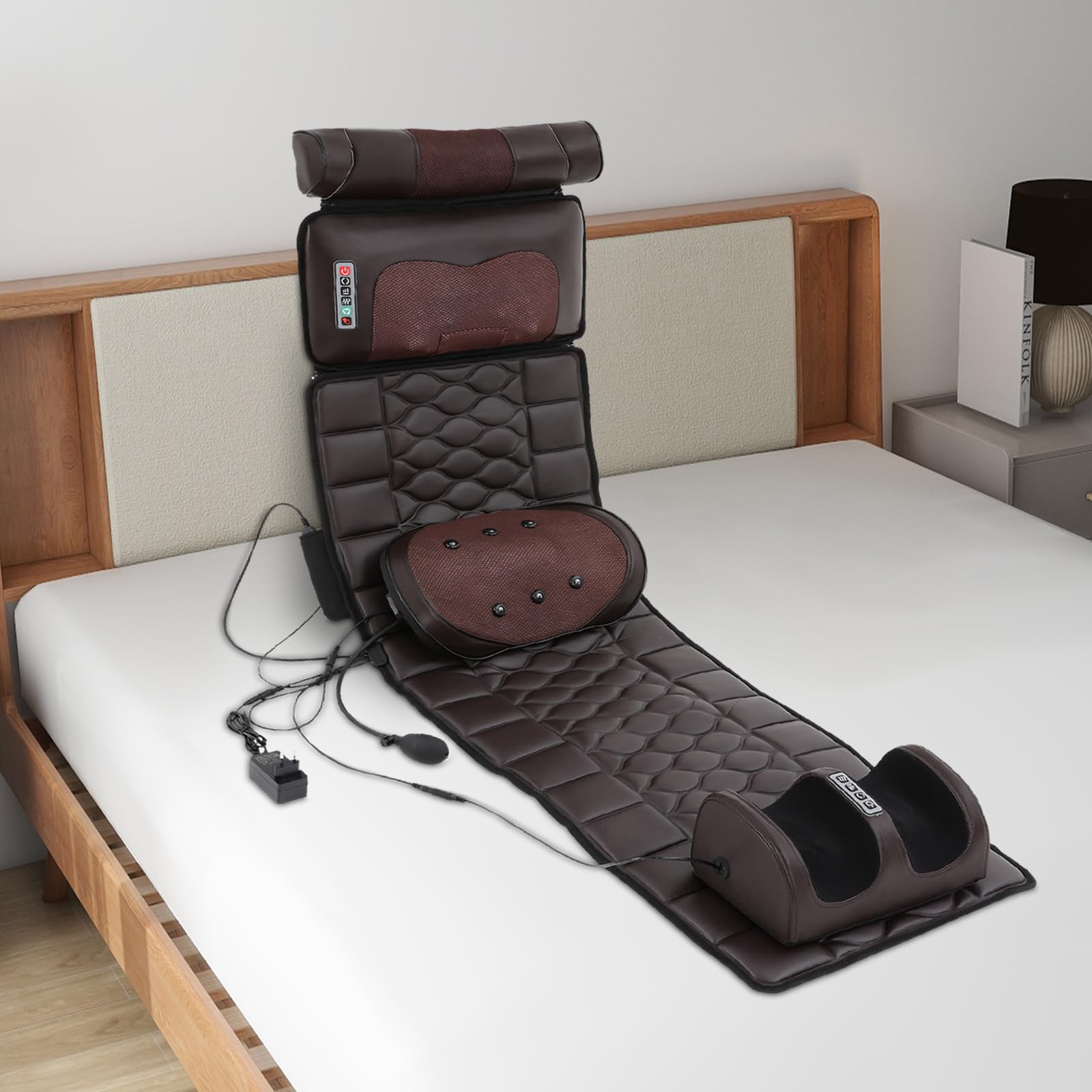 Masajeador de cuerpo entero, asiento de masaje multifuncional, estiramiento corporal 3D y tracción lumbar con reposacabezas de masaje cervical extraíble, airbag lumbar y masajeadores de