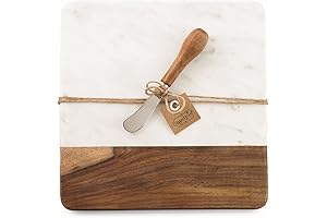 Mud Pie Marble and Wood Serving Board and Spreader, White