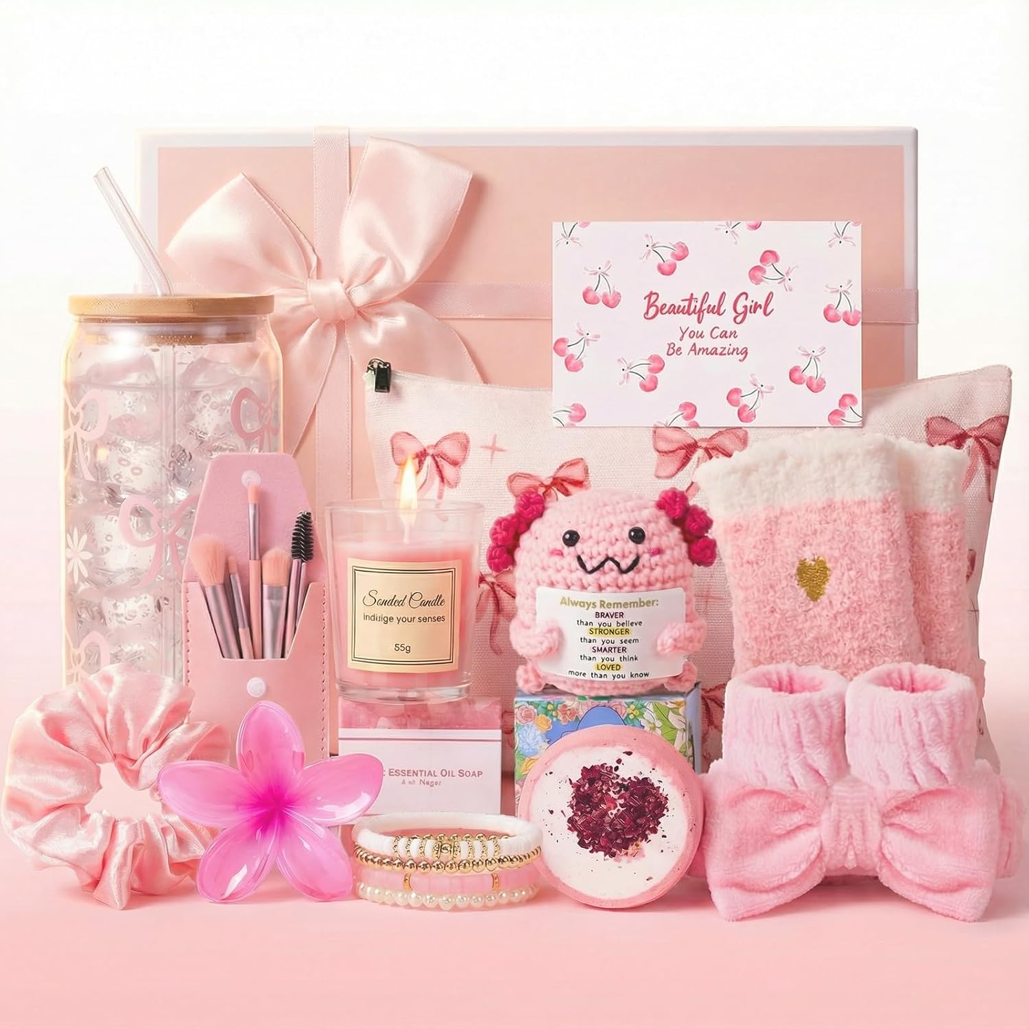 14PCS Gifts for Teen Girls - Gift Basket for Teen Girl, Gifts Trendy Stuff | Unique Birthday Gift Sets for Teen Girls, Daughter, Sister, Friend, Sweet 16th 18th 21st, Pink