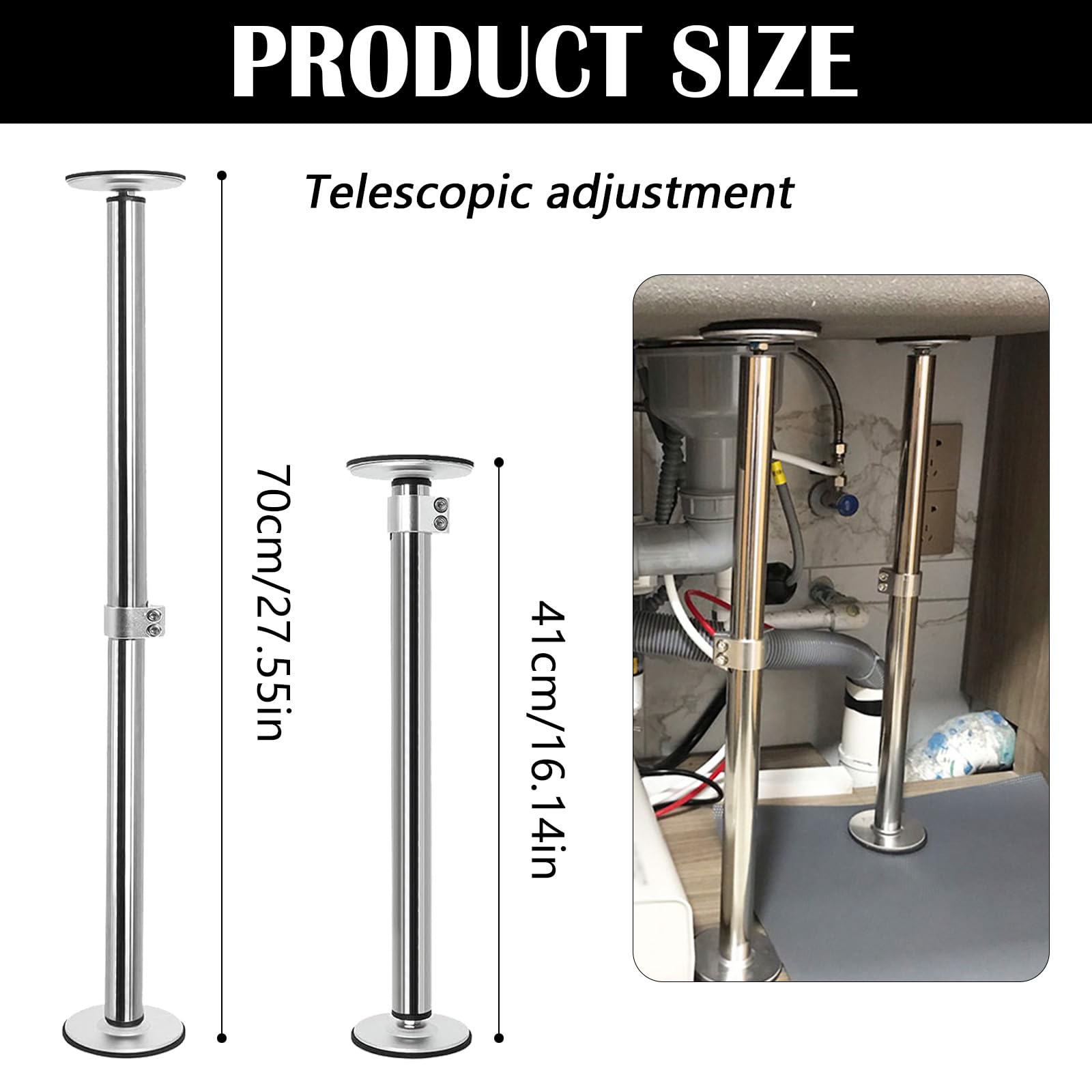 Supports D'évier Encastrés, 2PCS Réglables Supports D'éviers De Cuisine En Acier Inoxydable Kit De Montage évier Sous Plan De Cuisine Et évier De Salle De Bain - 41-70 cm