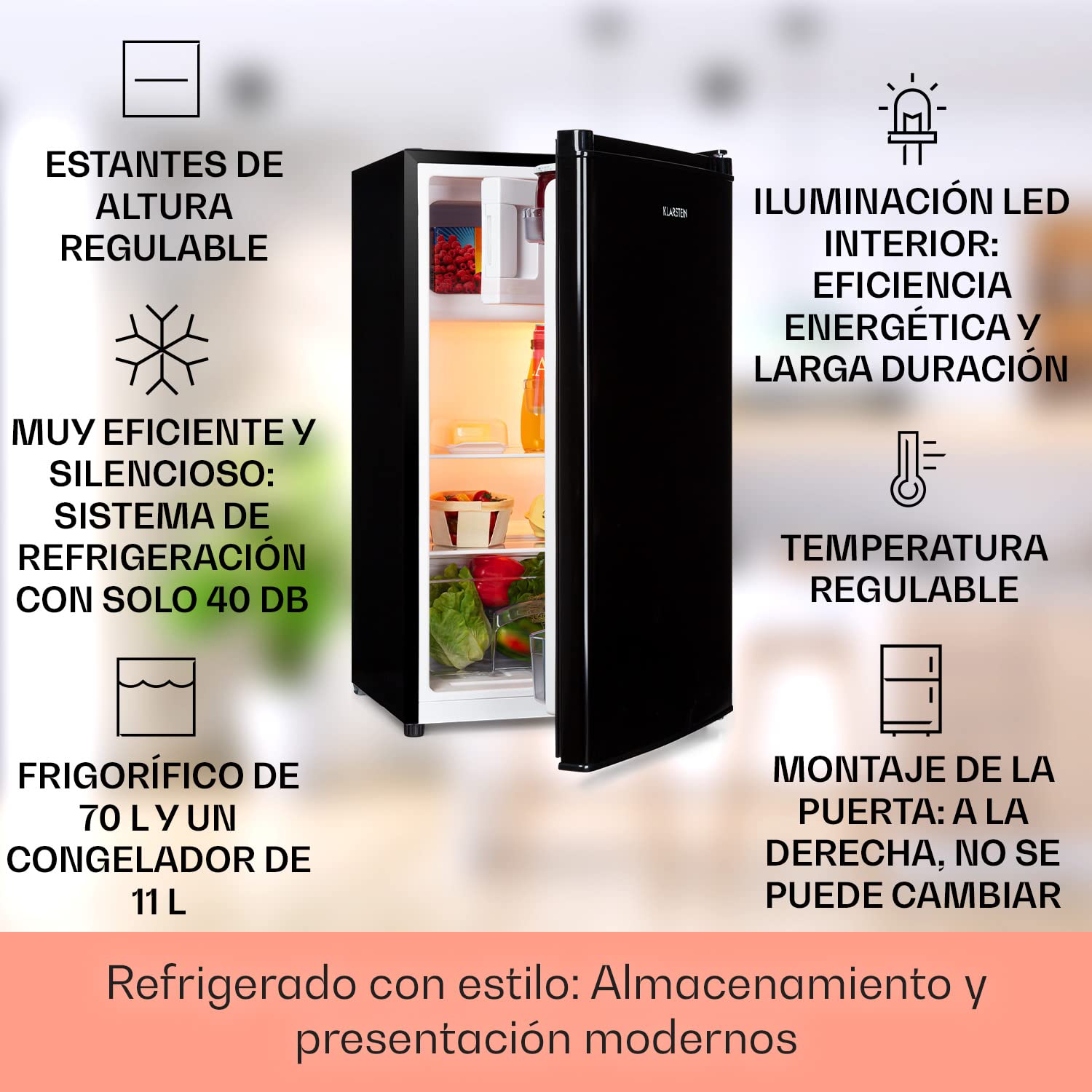 Klarstein Cool Cousin 2 en 1 Frigorífico-Congelador - Capacidad total 80 litros, frigo 69 litros, co