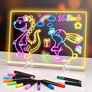 BlueSwan Lumiboard LEDお絵かきボード 7色 クリスマスデコレーション 13.7インチx10インチ 子供用LEDグローノートボード アダプター付き ライトアップアクリル製 ホワイトボードタブレット 店舗/自宅/クリスマスホリデーギフトに