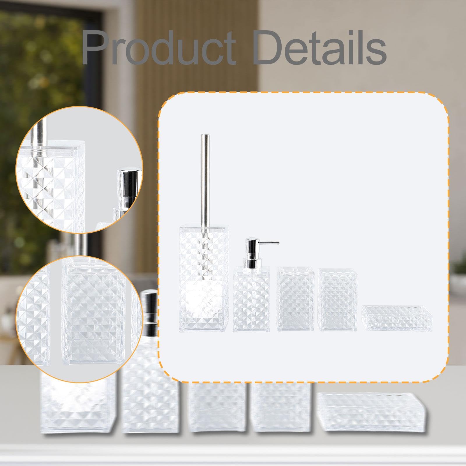 KESOTO Juego de 5 Accesorios de Baño, Jabonera, Dispensador de Cepillos de Dientes, Cristal, Fabricado en PP, Fácil de Limpiar, Apto para Regalo, Apartamento, Blanco, Individual