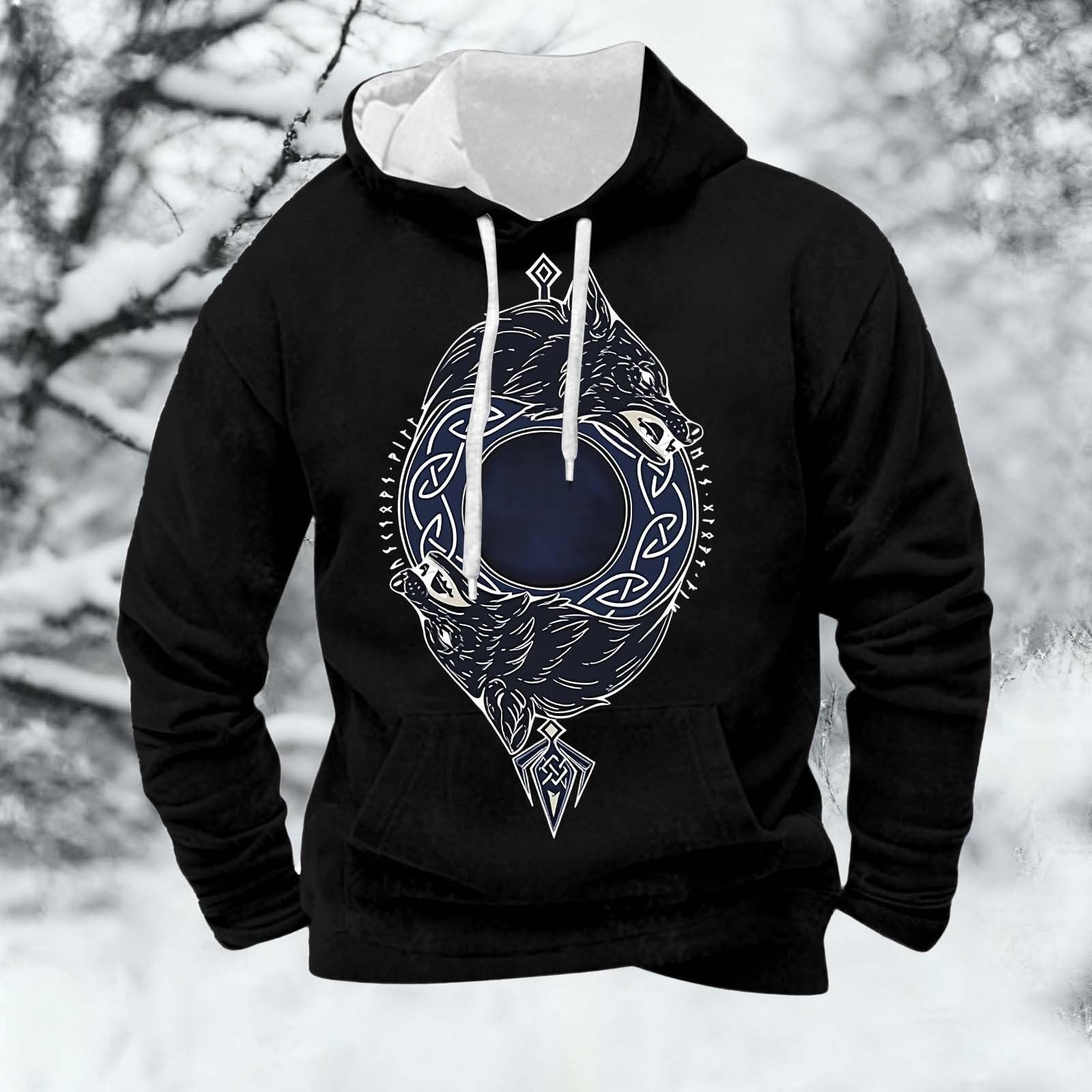Viking Felpa con cappuccio da uomo a maniche lunghe Harajuku Felpa con cappuccio Hip Hop Felpa Punk Street Felpa con cappuccio e tasca abbigliamento medievale
