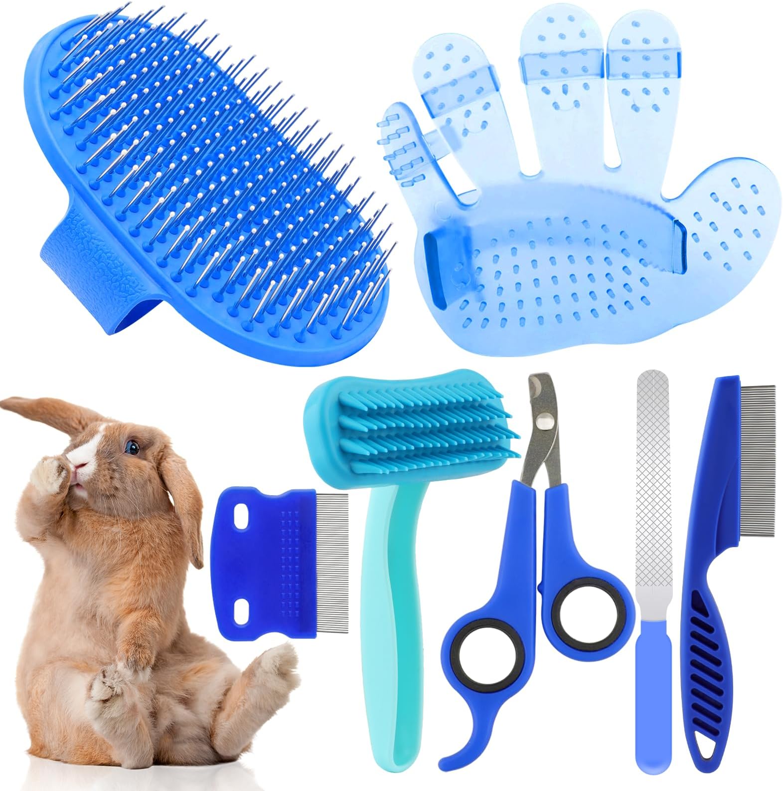 Rabbit Grooming Kit, Rabbit Brush for Shedding with Bunny Nail Clipper, Rabbit Nail Trimmers with Pet Combs for Hamster Guinea Pig Ferret by KALAMANDA