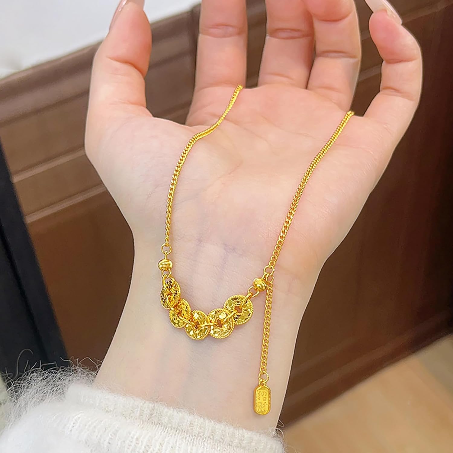 Dainty Pendant Necklaces for Women, 18K Gold Plated Everyday Wear Jewelry, 20 Inch Brown and Gold Necklace Tigers Eye Stone, Mother of Pearl, Evil’s Eye, Mountain Pendant Two Tones