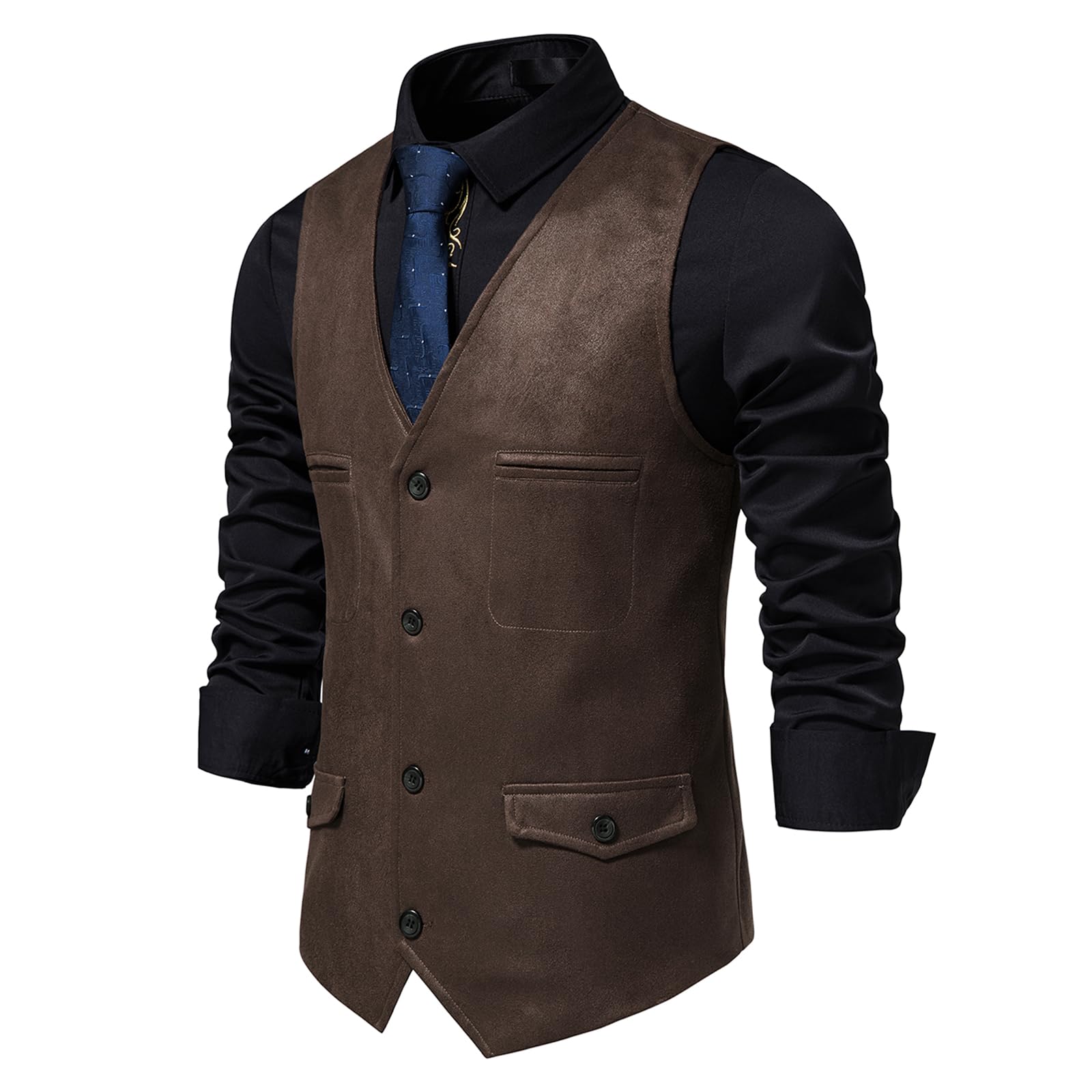 MakingDa Gilet da uomo formale senza maniche con scollo a V in pelle scamosciata gilet Business Casual Suit Vest
