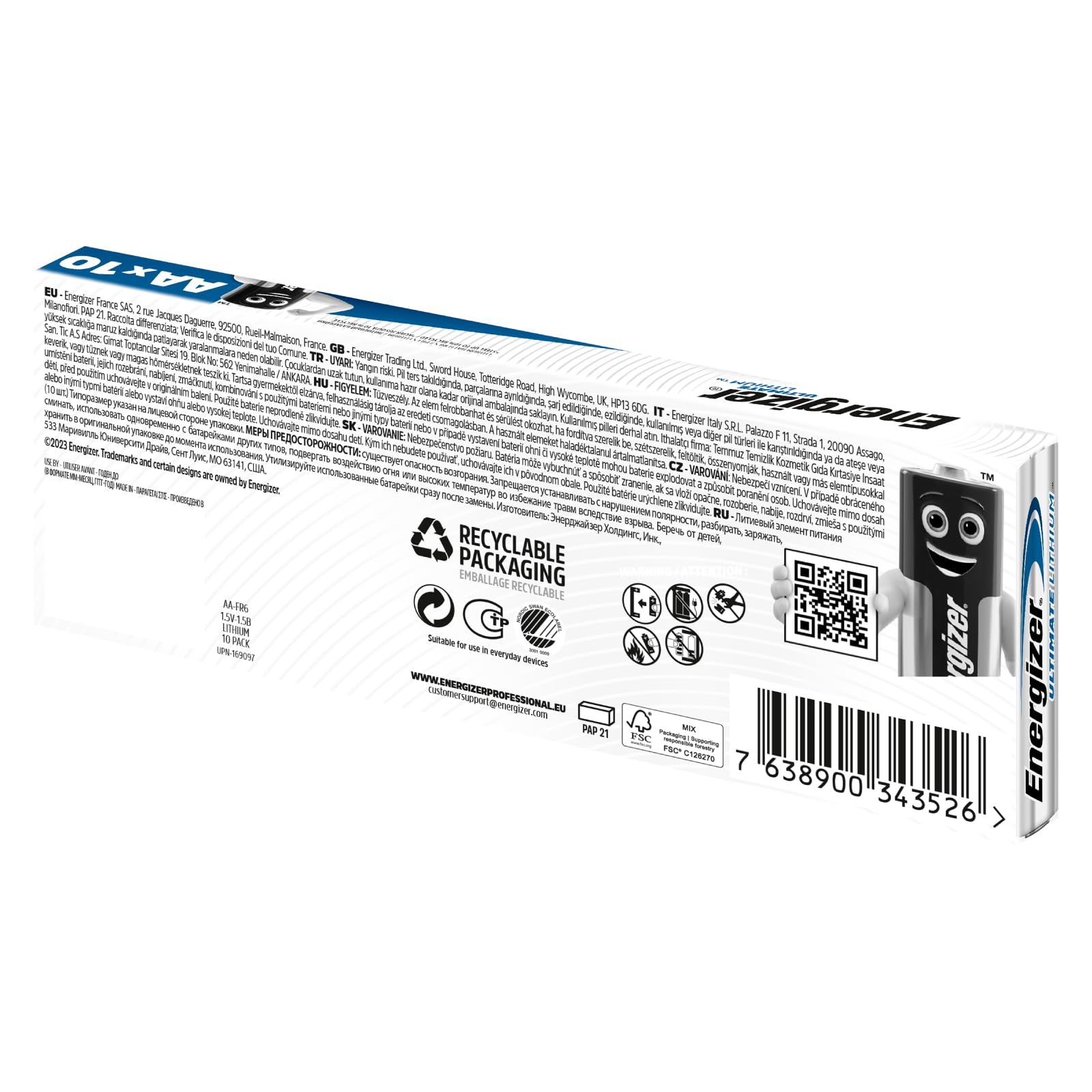 20 pilas Energizer Ultimate Lithium AA - Pilas estilo lápiz de larga duración para dispositivos, linternas, juguetes y cámaras