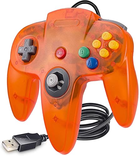 KIWITATA Classic N64 USB Controller, N64 Wired Remote Emulator Game Controller for Windows XP 7 8 11& MAC & Retropie Orange