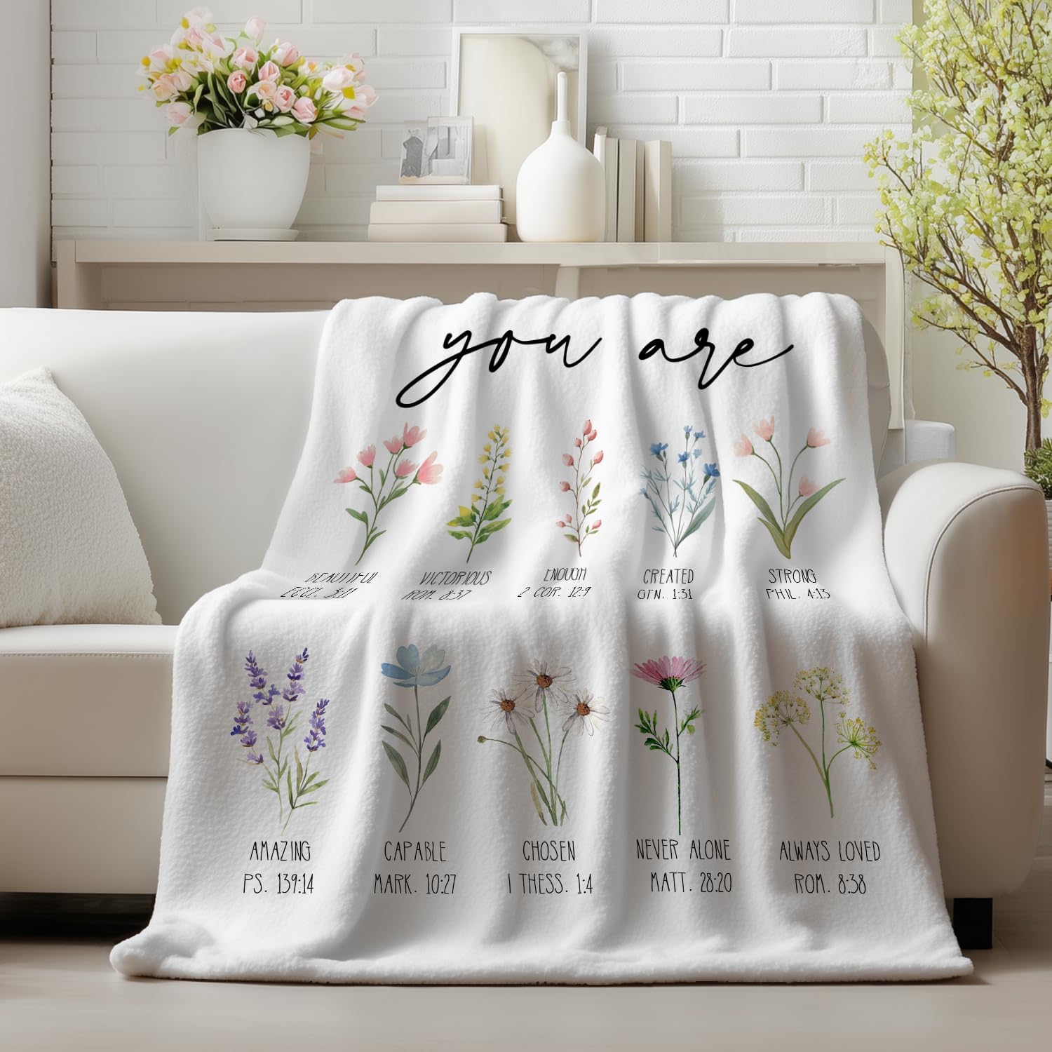 Horaldaily Spring Summer Flannel Blanket Throw, Religious Christian Flowers Soft Fuzzy Plush Cozy Fleece Blankets for Couch Sofa Bed Lounging, Ideal Gifts for Kids Adults Self, 50x60 - Image 2
