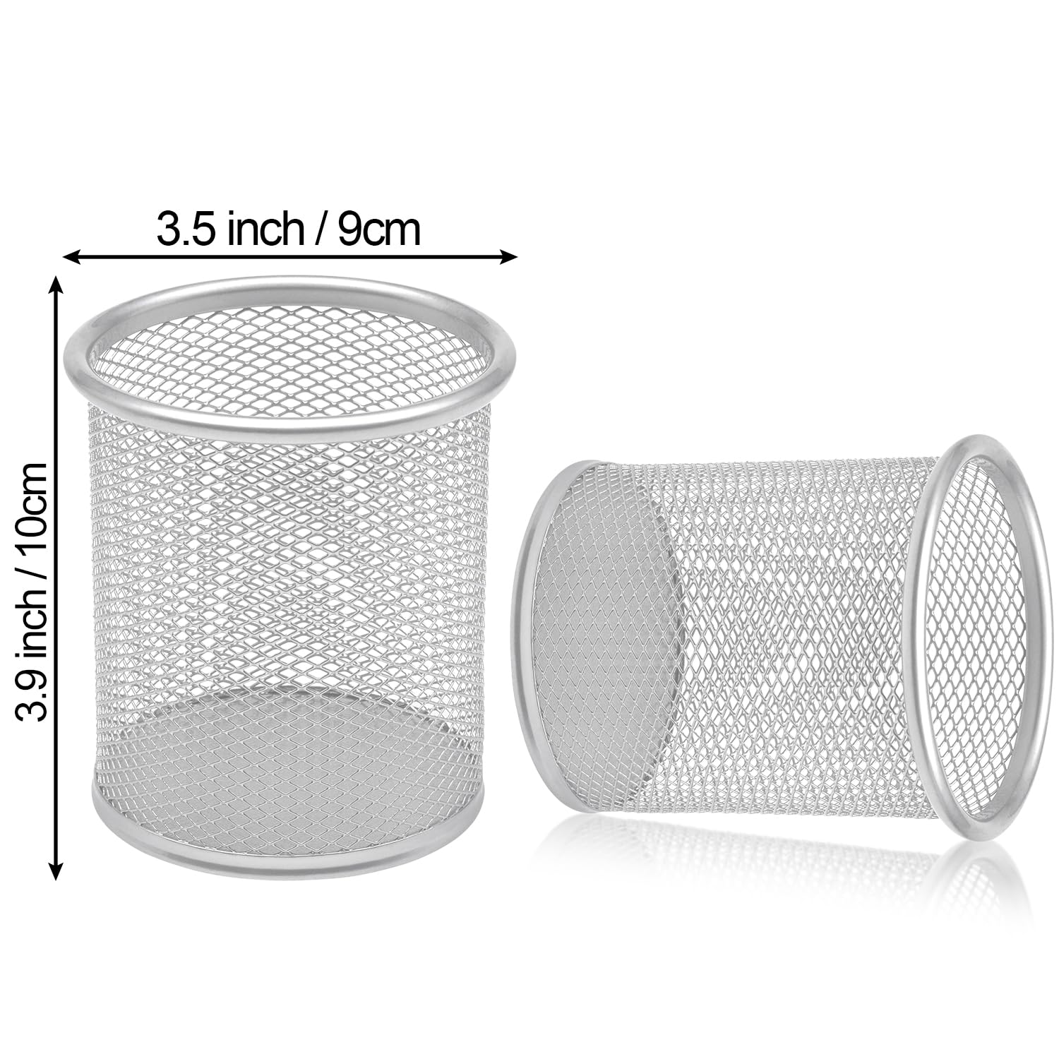 DIFIT 2PC Pen Holder, Metal Pen Pot, Silver Pencil Pot - Image 2
