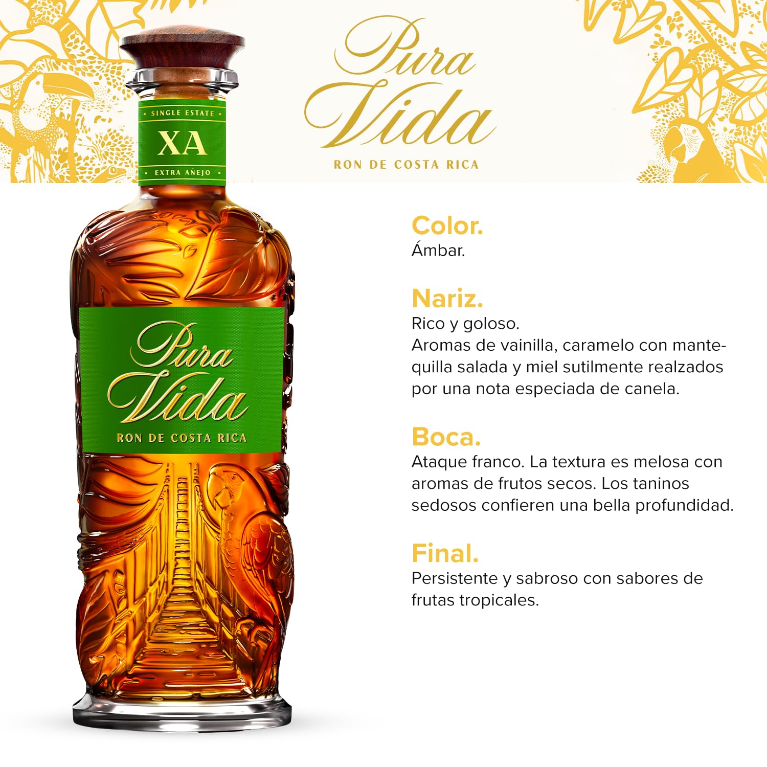 PURA VIDA - X.A - Ron Oscuro - 40% Alcohol - Origen: Costa Rica - Botella 70 cl