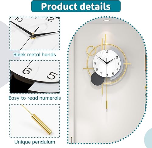 Miniatura 13 de Relojes de pared grandes para decoración de sala de estar, reloj de pared grande y moderno, funciona con pilas, silencioso, sin tictac