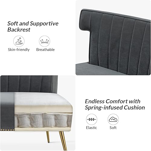 Miniatura 5 de TINA'S HOME Sofá de dos plazas moderno de terciopelo, sofá de mediados de siglo sin brazos con patas de metal dorado, sofá tapizado de 2 plazas para