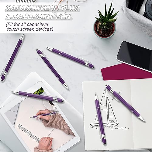 Miniatura 7 de Tenare 12 bolígrafos de metal 2 en 1 con punta de lápiz capacitivo, bolígrafo de tinta negra de 0.039 pulgadas para pantallas táctiles (morado y