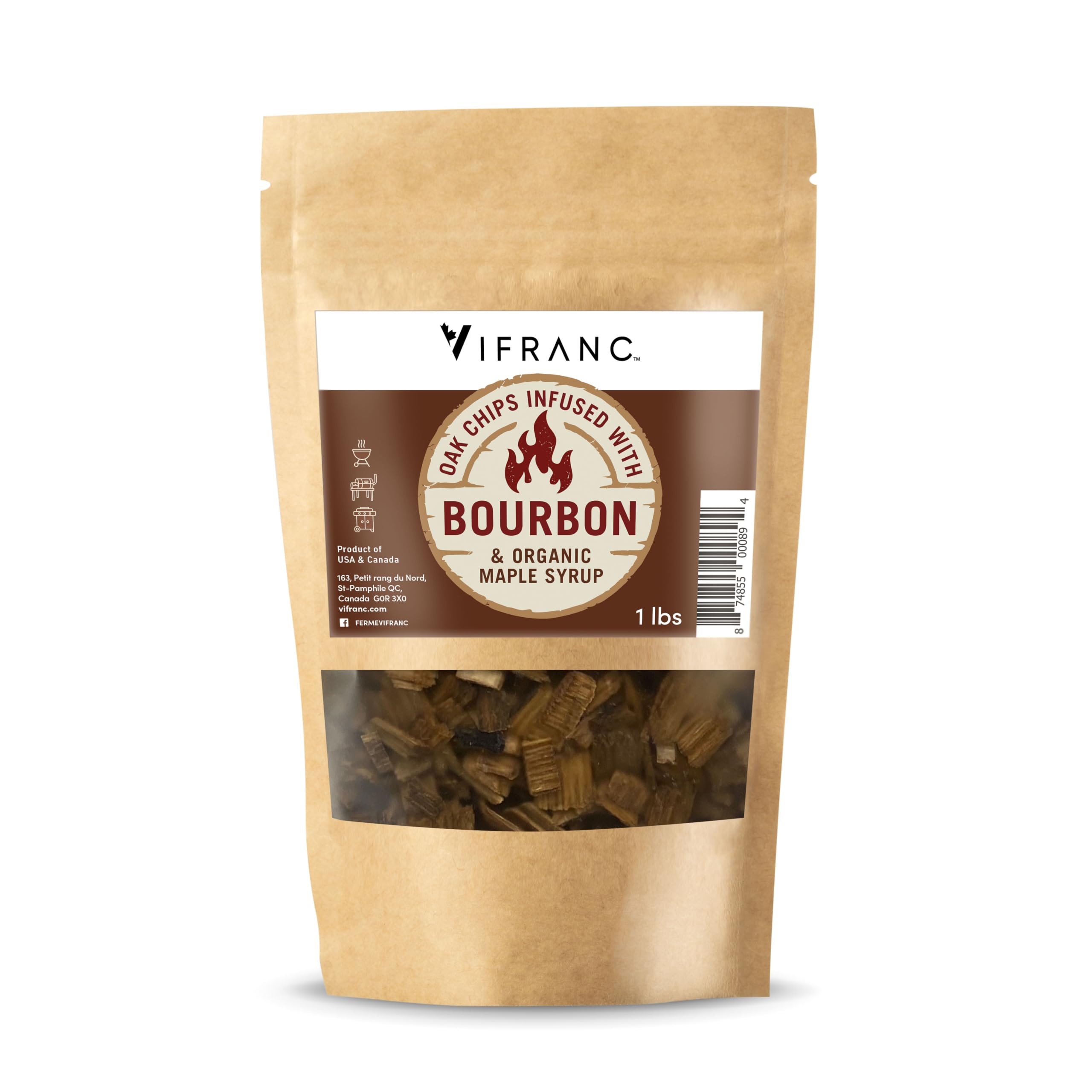 Oak Chips Infused with Spirits and Organic Maple Syrup - 1 LB