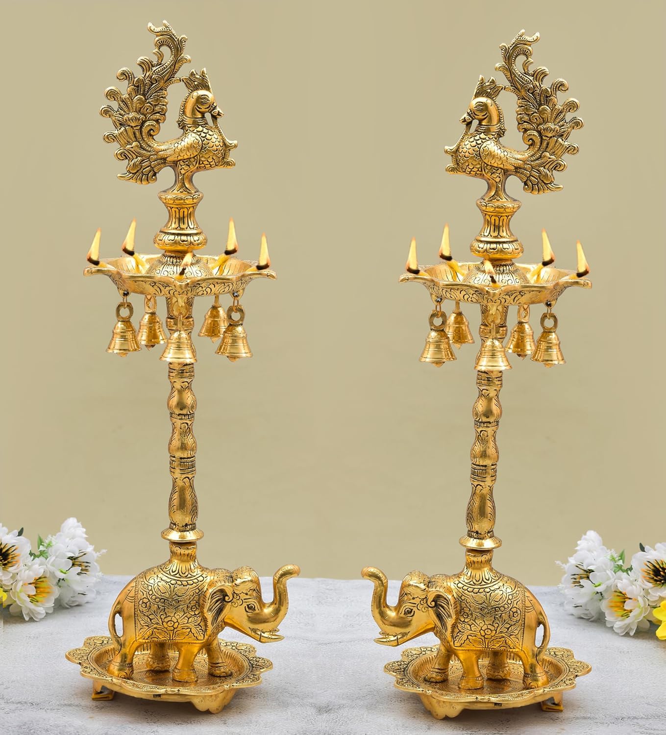 Peacock Samai Diya Set - Elegant Home Decor -2