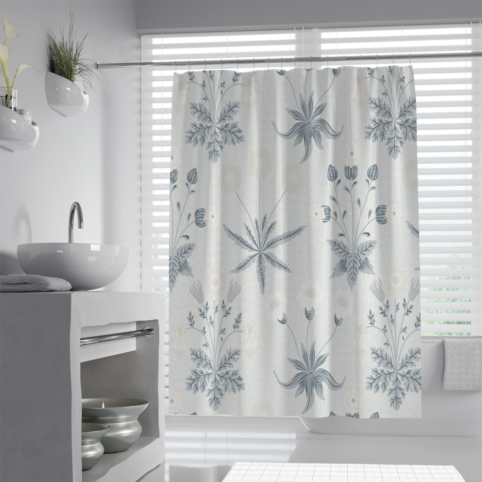 MOKOSAISE William Morris Rustic Vintage Boho Floral Shower Curtain Liners Farmhouse Modern Abstract Flower Washable Shower Curtains with Hook W180xL240cm