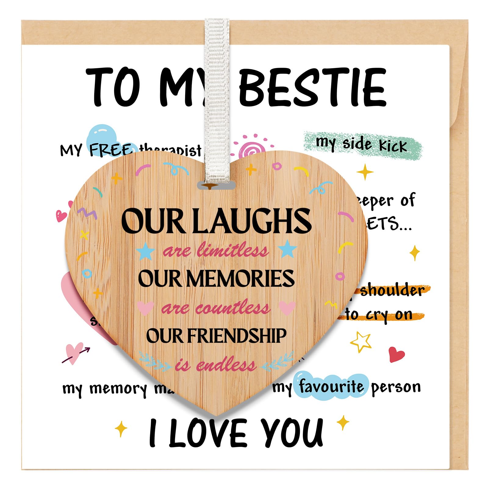 Welsky Friend Birthday Card Female, Best Friend Birthday Card Gifts with Wooden Plaque, Graduation Wedding Mothers Day Valentines Day Chritams Thank You Birthday Cards for Women Friends — image 1