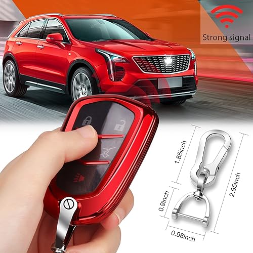 Miniatura 9 de QBUC Funda para llavero Cadillac, TPU suave de 360 grados con llavero compatible con Cadillac Escalade CTS SRX XT5 ATS STS CT6, 5 botones (azul)