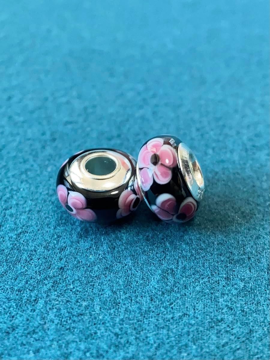 2pcs Handmade Authentic 925 Sterling Silver Murano Glass Charms for Pandora Bracelets, Murano Flowers Charms, Jewelry Gifts for Women,Gifts for Mothers on Mother's Day - Image 2