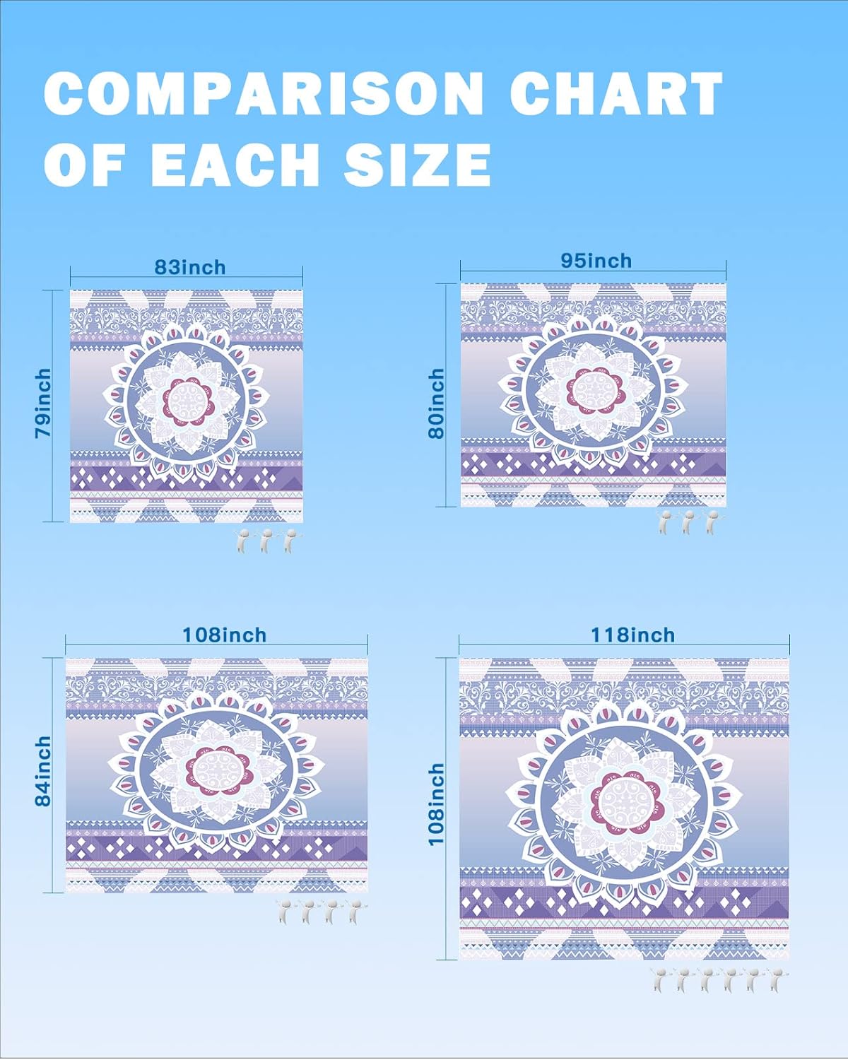 Lavender Mandala Bohemia Flower Texture Beach Blanket Waterproof Sandproof Outdoor Picnic Mat 83"x79" Geometric Lightweight Large Beaach Blankets with 4 Stake & 4 Corner Pockets