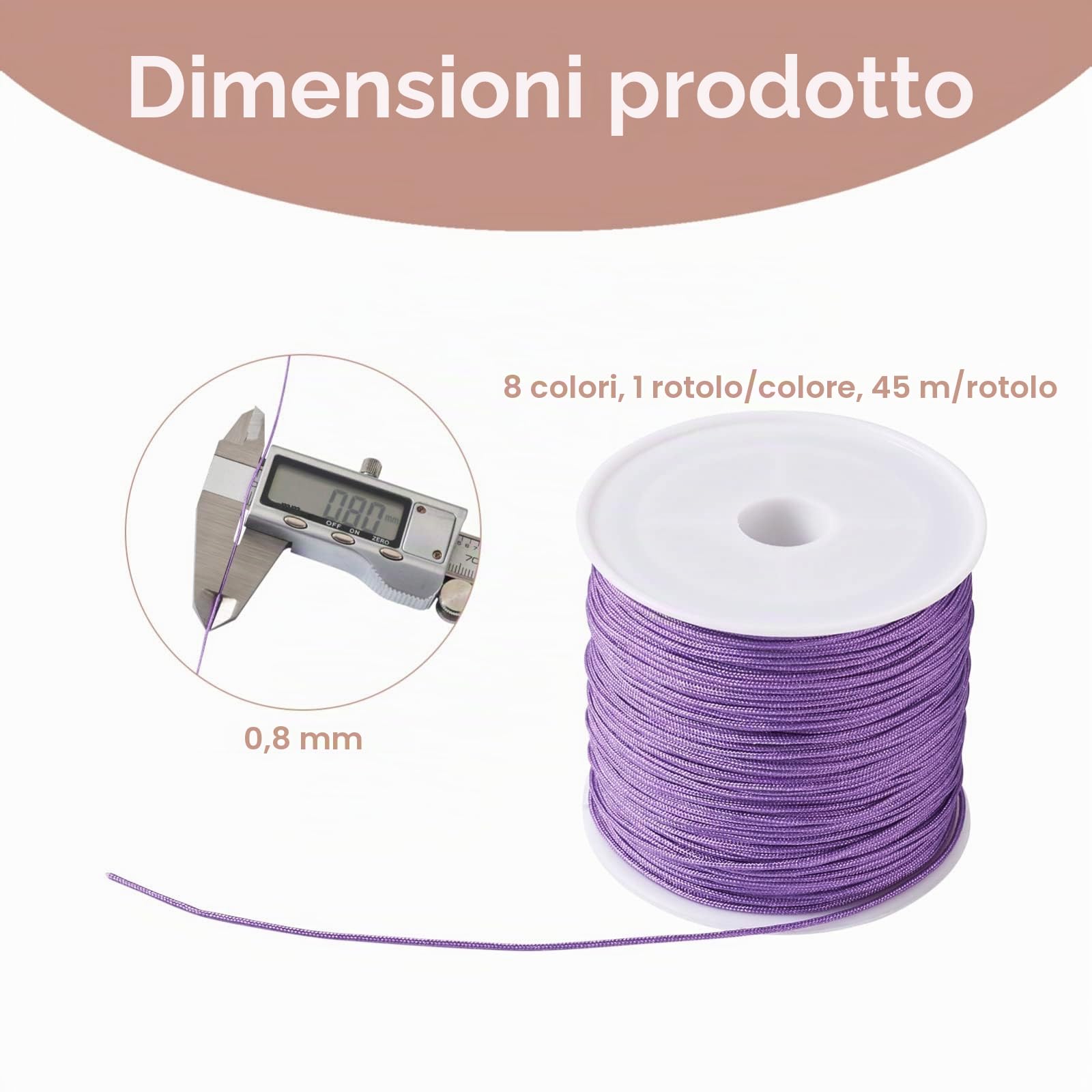 PandaHall - 8 rotoli di filo di nylon per nodi cinesi, corda per macramè, 0,8 mm, corda intrecciata rotonda per perline, braccialetti, creazione di gioielli, 45 m per rotolo