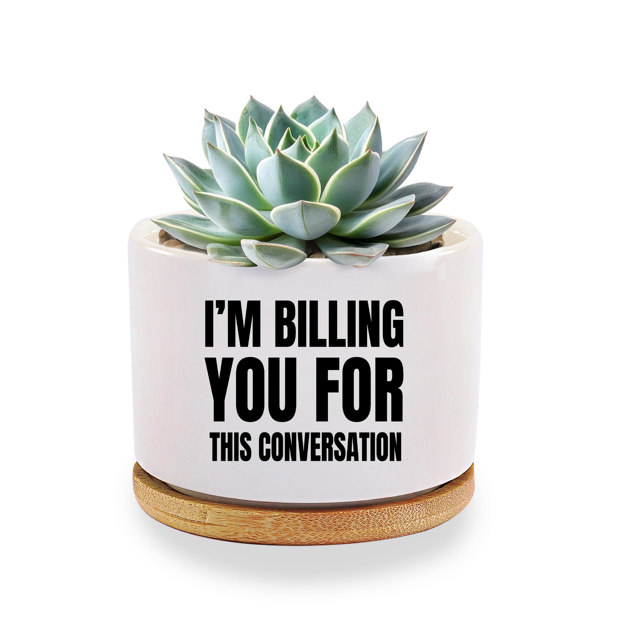 Loovelo I'm Billing You for This Conversation Lawyer Gifts Succulent Plant Pot with Bamboo Tray Round Attorney Law Student Graduation Gifts Plant Lover Home Office Decor 3.5 Inch White
